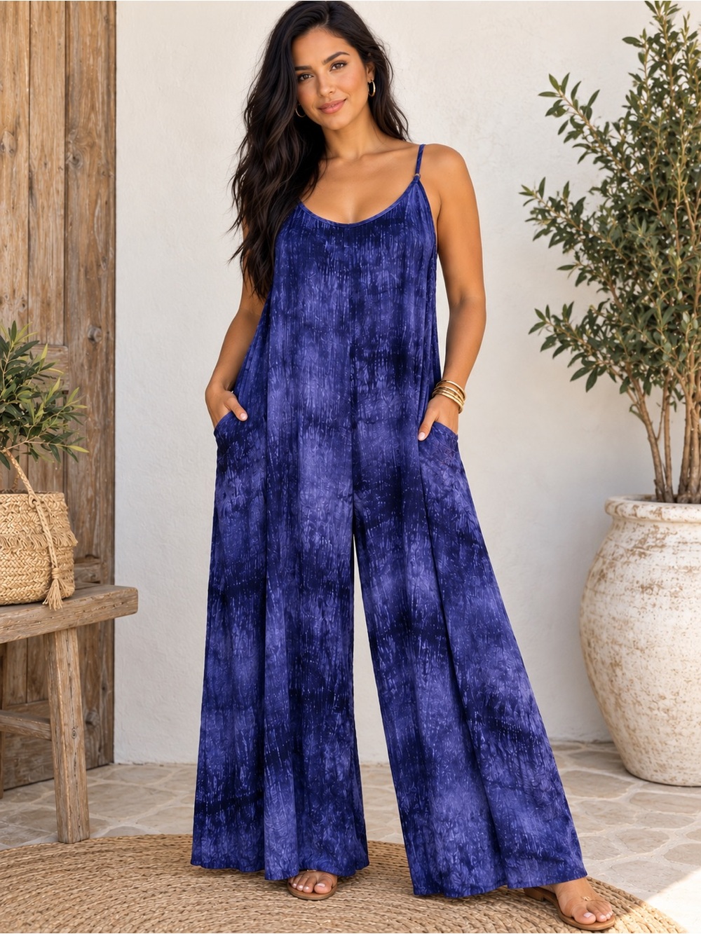 The Sang Blue Tie Dye Harem Jumpsuit 3X NWT Boho Wide Leg Resort Lagenlook